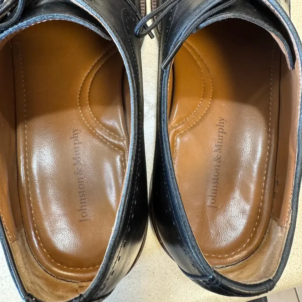 Johnston Murphy Henrick Black Leather Plain Toe Derby Oxford Dress Shoes 10.5 M